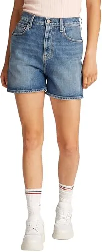 Tommy Jeans Damen Mom Short High Waist, Blau (Denim Medium) - 29W - Damen-Shorts, nachhaltig produziert und authentisch, für einen modischen Look in der warmen Jahreszeit.