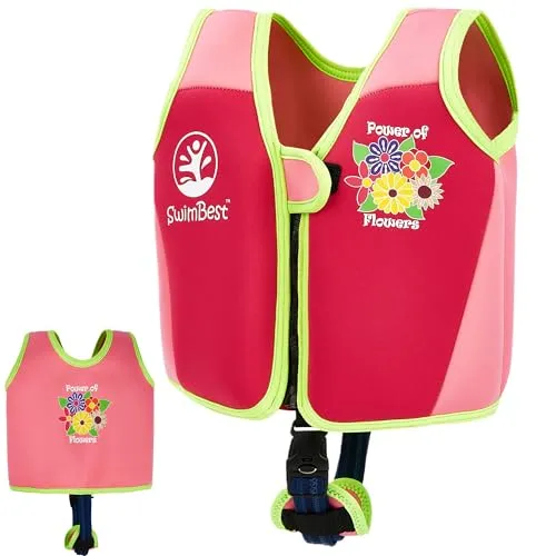 SwimBest Schwimmweste - Schwimmjacke/Auftriebshilfe mit Sicherheitsgurt und herausnehmbaren Schwimmkörpern (Power of Flowers III, S (15-19kgs))