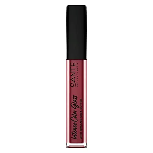 Sante Naturkosmetik Natürlicher Lipgloss mit glänzendem Finish, Mit Sheabutter für gepflegte Lippen, Intense Color Gloss, Nr. 03 Stubborn Plum, 1 x 5, 3 ml