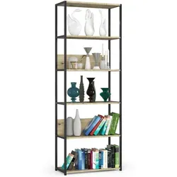Raumhirsch Furniture Standregal Schwarz Eiche Artisan 70x192 cm - Industrielles Standregal im Loft-Stil: Sechs stabile Ablagen bieten viel Stauraum für Bücher und Deko. Robuste Metallkonstruktion für hohe Stabilität. Ideal für Wohnzimmer, Flur oder Büro. Maße: 70x192x32 cm, zur Selbstmontage.