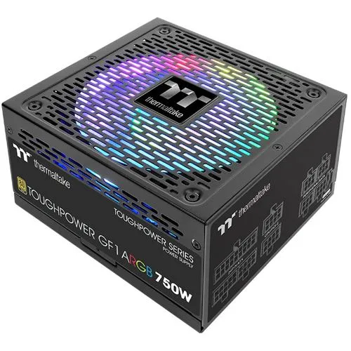 Thermaltake Toughpower GF1 ARGB 750W Netzteil - 80 PLUS Gold zertifiziertes Netzteil mit 90% Effizienz, ultra-leisem 140mm Lüfter und vollmodularen Kabelmanagement für optimale Leistung und individuelle RGB-Beleuchtung.