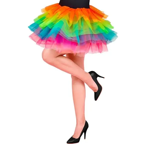 W WIDMANN MILANO Party Fashion 10344 - Tutu Regenbogen für Erwachsene, Tüllrock, Tänzerinnen, Karneval, Mottoparty
