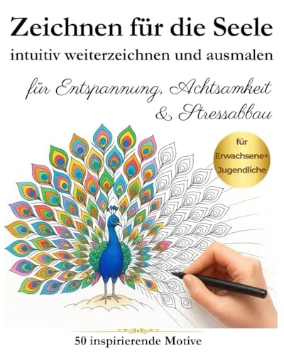 Zeichnen für die Seele – 50 inspirierende Motive zum intuitiven Weiterzeichnen & Ausmalen für Entspannung, Achtsamkeit & Stressabbau. Die kreative Auszeit für Erwachsene & Jugendliche.