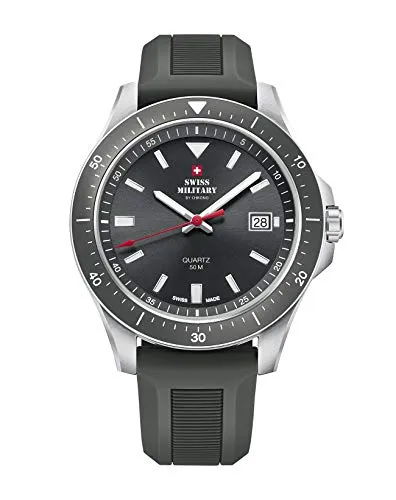 Swiss Military by Chrono Herren Uhr Armbanduhr Quarzuhrwerk mit Silikonarmband Analoge Herrenuhr Silber SM34082.09