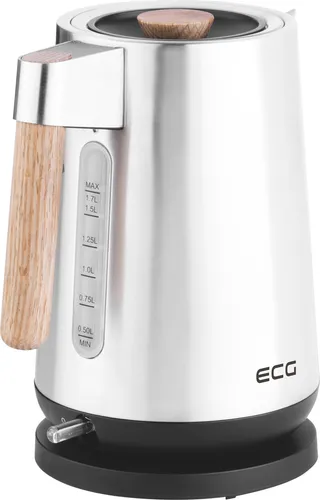 ECG RK 1767 Strix Timber Wasserkocher - Wasserkocher mit 1,7 l Volumen, eleganter Edelstahl-Ausführung und Holzkomponenten. Praktische Sicherheitsfunktionen und 360° drehbare Basis für einfache Handhabung.