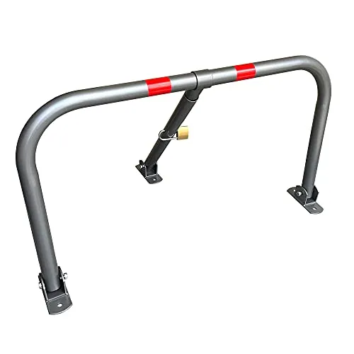 Parksperre Klappbar 44cm Stahl Parkplatzsperre Grau Parkplatzbügel mit roten Warnstreifen Rund Stellplatz Sicherung Abschließbar