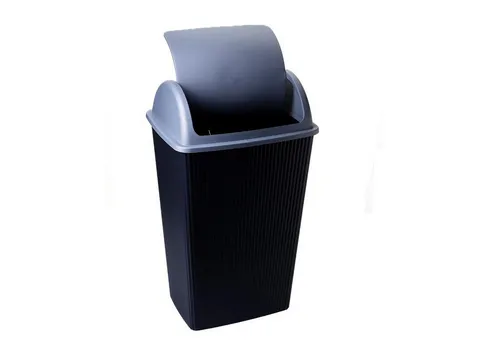 Livinja Mülleimer Abfalleimer mit Schwingdeckel für Küche & Büro 45L, Robuster Kunststoff, Schwarz/Silber