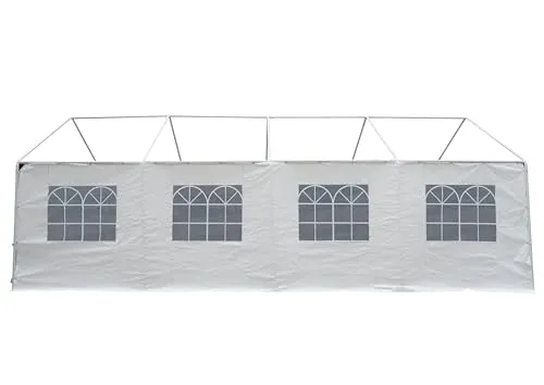 DEGAMO Seitenplane für Zelt 8x4 Meter - PVC Weiss mit Fenstern - Pavillon Seitenwand aus stabilen 380g/m² PVC, ideal für Partys. Mit vier Fenstern und praktischen Ösen zur einfachen Befestigung.