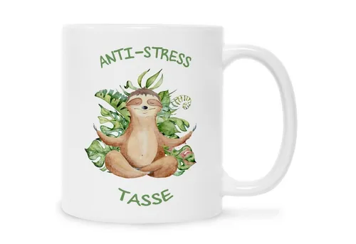 GRAVURZEILE Tasse mit Spruch Anti-Stress Tasse, Keramik, Farbe: Weiß