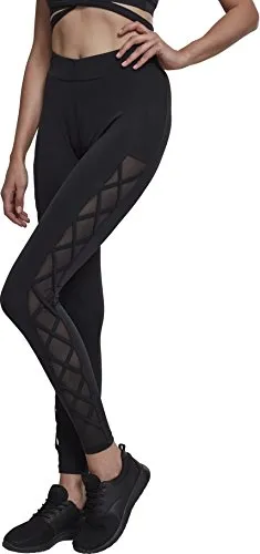 Urban Classics Damen Dames Ribbon Mesh Leggings, Schwarz (Black 00007), XS EU