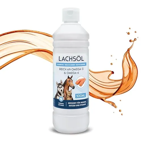 500ml Lachsöl für Hunde, Katzen und Pferde | Reich an Omega 3 & 6 Fettsäuren - 100% Natürliches Fischöl im 0,5 Liter Gebinde