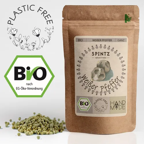 500g Bio Pfeffer weiß ganz - Pfefferkörner, weißer Pfeffer für Pfeffermühle