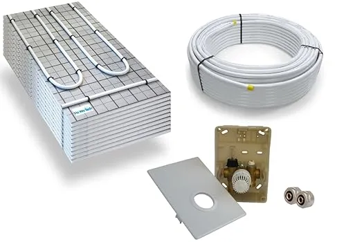 Warmwasser Tackerplatte Fußbodenheizung HoWaTech TAC Komplett Set 5/10m² Dämmplatte 20mm EPS WLG 045 DES und Regelbox SI-RTL, Heizfläche:10.00m²