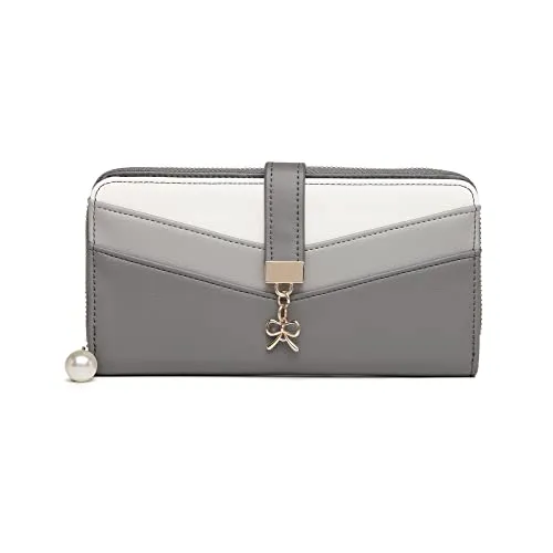 Miss Lulu Geldbörse Damen Mehrfarbig Portemonnaie V-Form Colorblock PU Leder Design Portmonee