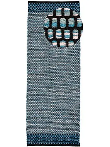 carpetfine Baumwollteppich Kelim Mia Läufer Blau 80x300 cm | Stilvoller Teppich für Zuhause - Hochwertiger Baumwollteppich in Blau, ideal für Wohn- und Schlafzimmer. Strapazierfähig und pflegeleicht – perfekt für jeden Raum. Verleiht deinem Zuhause eine gemütliche Atmosphäre.