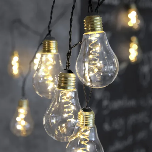 LED-Lichterkette 'Glow', 10-teilig, klar, Schwarz - Dekorative LED-Lichterkette für den Außenbereich mit 10 klaren Glühbirnen. Die warmweiße Beleuchtung schafft eine einladende Atmosphäre bei Gartenpartys und Abenden auf der Terrasse. Inkl. wetterfestem Transformator.