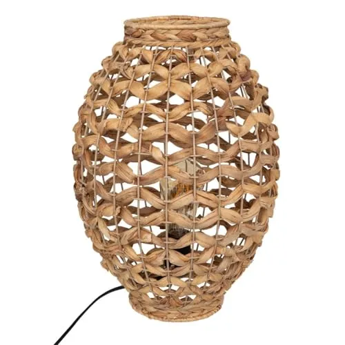 Lampe Hyazinthe Sand Natur H 40 cm - Tischlampe mit Hyazinthen-Lampenschirm, perfektes Boho-Design für stimmungsvolles Licht in Ihrem Zuhause. Hochwertiges Metall und Wasserhyazinthe vereinen Stil und Qualität.