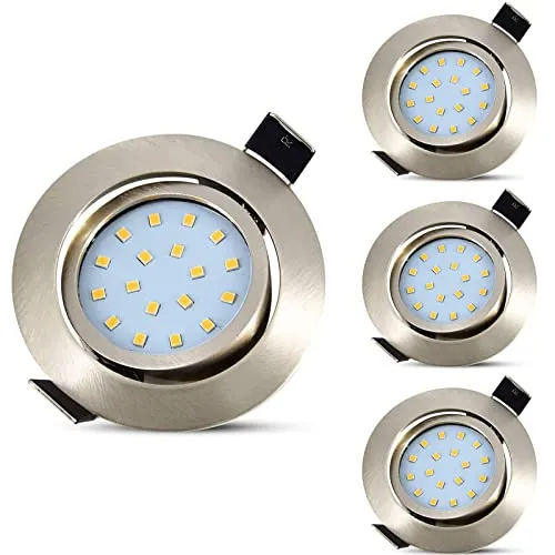 Allesgute 4er LED Einbaustrahler 230V 5W Einbauspots, Ultra Flach 28mm Spot Strahler 450lm Kaltweiß Deckenleuchte, Schwenkbar Edelstahl Gebürstet Deckenstrahler Rund für Küche Schlafzimmer Wohnzimmer