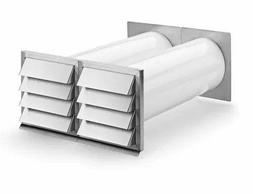 Naber COMPAIR flow 150 E-Klima A/Z Mauerkasten - Dunstabzugshauben-Zubehör mit separaten Abluft- und Zuluftelementen für optimale Strömungswerte. Edelstahl-Designaußenjalousien in moderner Lamellenoptik, ideal für räumlich schwierige Einbausituationen.