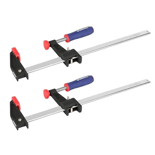 WORKPRO Schraubzwingen Set 2 Stück, Spannweite 300mm Quick Release, Spannkraft 272kg, Maultiefe 80mm aus Stahl und Nylon,für präzises Fixieren