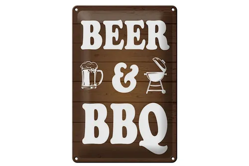 Femer GmbH Metallschild Hinweis 30x40 cm Beer and BBQ Grill Bierglas, (1 St), gewölbte Oberfläche, abgerundete Ecken, umgeschlagene Kanten