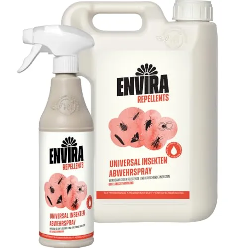 Envira Universal Insekten Abwehrspray 500 ml + 2 Liter - Universelle Insektenabwehr für drinnen: Langzeitwirkung bis zu 3 Monate gegen Trauermücken, Silberfische und mehr – ideal für alle Wohnräume.