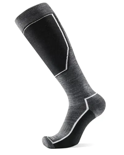 Paar, Performance Merino Skisocken für Herren Damen, Ökotex Funktionssocken für Skitouren, Sport, Snowboard, Polsterung, keine Blasen, atmungsaktiv Socken, verschiedene Größen schwarz & grau 1