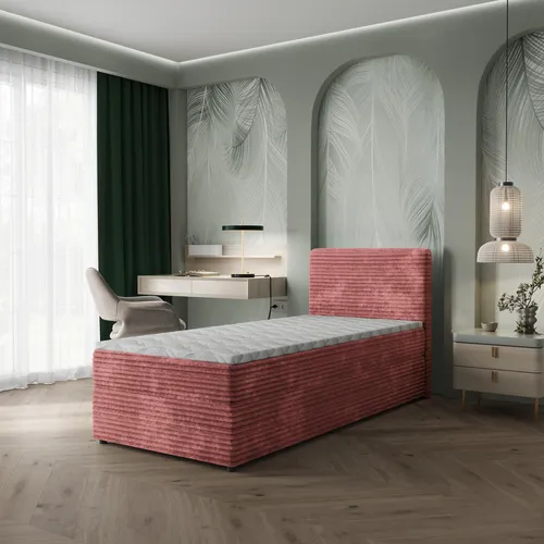 Masseno Boxbett PISA 90x200 cm mit Bonell Matratze und Topper - Elegantes Kontinentalbett PISA mit geräumigem Bettkasten und hochwertiger Bonell-Matratze für optimalen Schlafkomfort. Der gepolsterte Kopfteil sorgt für zusätzlichen Komfort und eine stilvolle Optik.