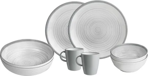 Brunner Bellagio Geschirrset, 8-teilig - Melamin Geschirr-Set für 2 Personen, neu entwickeltes Stone Touch Design, bruchsicher und ideal für Outdoor-Aktivitäten.