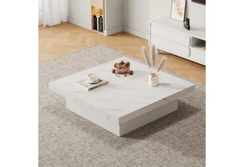 Stilvora Couchtisch in Weiß aus Holzwerkstoff, quadratisch 90x25x90 cm