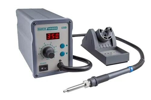 QUICK 860DA Profi Heißluft Lötstation Set digital regelbar 120 Watt Temperaturbereich 100 - 450 °C SMD Reworkstation / Kalibrierfunktion / Standby / Auto-Kühlsystem