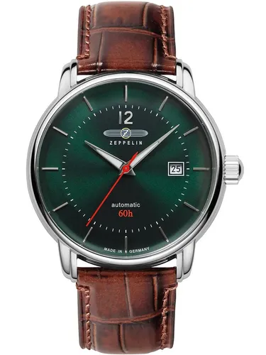 Zeppelin 8160-4 Bodensee Automatik Herrenuhr 41mm - Elegante Zeitmesser mit 60h Gangreserve - Herrenuhren mit grünem Zifferblatt und poliertem Edelstahlgehäuse. Genießen Sie die Präzision des japanischen Automatikwerks und das stilvolle Design.