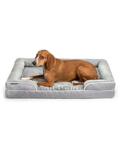lionto Orthopädisches Hundebett mit erhöhtem Rand, 97x71x17 cm - Hundebett mit orthopädischem Schaumstoff und Memoryfoam für optimale Gelenkentlastung. Abnehmbarer, waschbarer Bezug und rutschfeste Unterseite sorgen für Sicherheit und Hygiene.