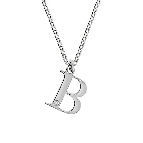 Diamonds by Ellen K. Damen Halskette 925/- Sterling Silber mit Diamant - Elegante Damen-Halskette aus 925 Silber mit Buchstabe B und 0,008ct Diamant, 45+3cm mit Verlängerung. Perfekt als Geschenk für besondere Anlässe, inkl. Etui zur stilvollen Aufbewahrung.