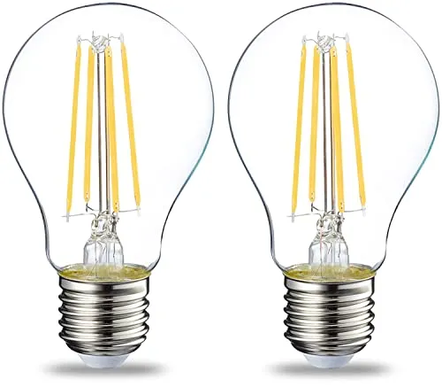 Amazon Basics LED-Leuchtmittel E27, 7 W - Warmweiß, 2er-Pack - Leuchtmittel in Retro-Optik mit 15.000 Stunden Lebensdauer, 806 Lumen Helligkeit und 88% Energieeinsparung im Vergleich zu Glühbirnen. Ideal für eine gemütliche Atmosphäre.