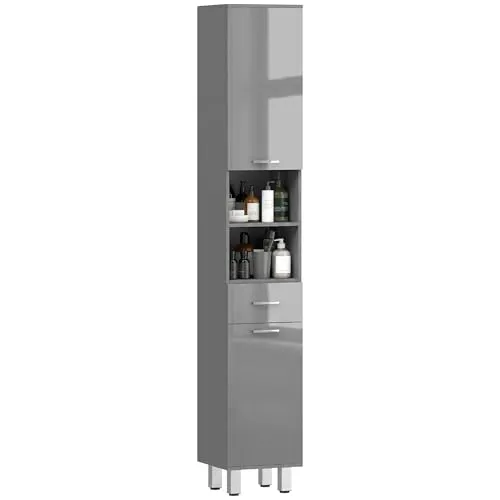 kleankin Hochschrank Badezimmerschrank schmal mit Hochglanzschublade