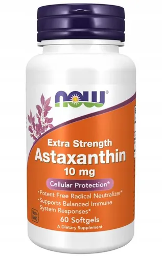 Astaxanthin 10 mg - Hochdosierte Weichkapseln von NOW Foods - Nahrungsergänzungsmittel mit 10 mg Astaxanthin pro Kapsel, gewonnen aus nicht-genmodifizierten Mikroalgen, für antioxidative Unterstützung und Wohlbefinden.