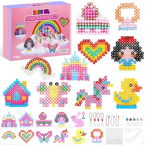EOPUOZS 1200 Stück Bügelperlen Groß, 10mm Perlenset | 1 Viereck Steckplatten, 11 Muster, 3 Bügelpapier, Extra Leicht zu Greifen, für Kinder ab 3 Jahren