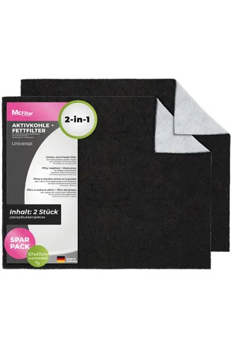 McFilter Fettfilter 2x Universal Aktiv Kohlefilter 57 x 47cm, Zubehör für alle handelsüblichen Dunstabzugshauben, 2-lagig, Doppelfilter, zuschneidbar