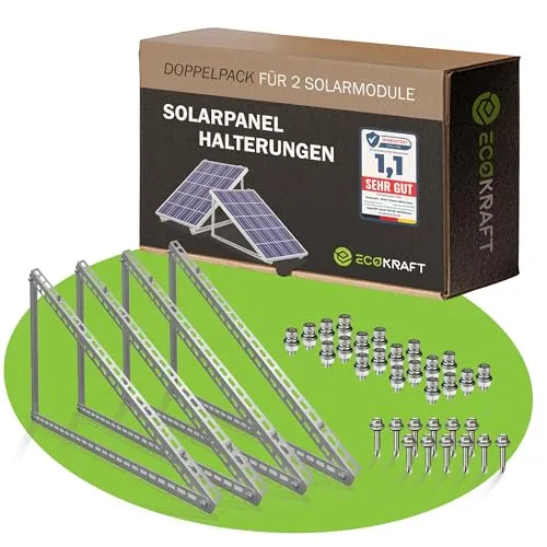 ECOKRAFT® Balkonkraftwerk Halterung [2er-Set]-robuste und wetterfeste Solarmodul-Halter für Solarpanels bis 114cm [verstellbar von 0-90°] zur Befestigung auf Flachdach, Balkon oder im Garten 0% MwSt.