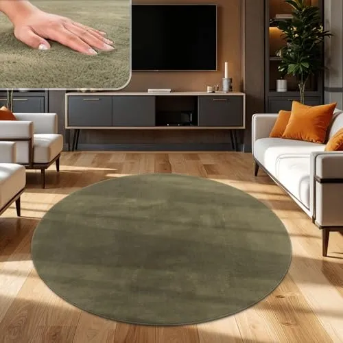 TT Home Hochflor Teppich Rund Grün 160 cm
