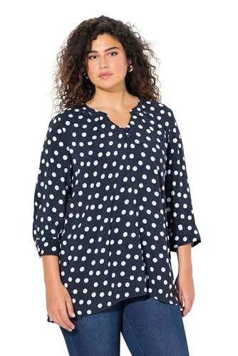 Ulla Popken Damen Tunika mit Knopfleiste und Druck - Blusen & Tuniken für Damen, feines Vogelmuster und weich fließende Viskose, ideal für einen eleganten Look im Alltag.