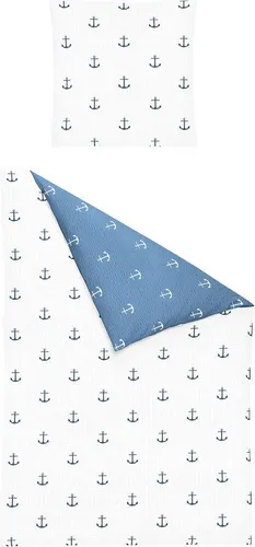 Bierbaum Seersucker Bettwäsche blau-weiß 135x200 cm - Bettwäsche-Sets aus 100% Baumwolle in Seersucker Qualität, pflegeleicht, bügelfrei und mit Wendeoptik für stilvolle Akzente im Schlafzimmer.