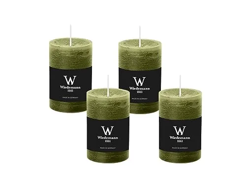 4er Set Adventskranzkerzen Rustik Marble Kerzen durchgefärbt mit Abbrandschutz Olive Grün 80 x 68 mm