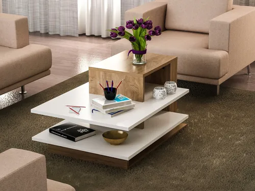 Moderne Couchtisch Kombination Weiß Walnuss