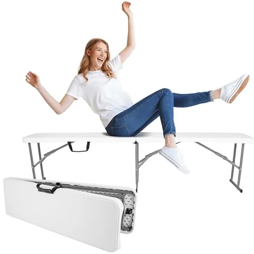 KARL HAUSMANN Klappbank Kunststoff - 180x28x43 cm - Bierbank Klappbar Camping - Bierzeltbank - Klappbare Sitzbank - Folding Bench - Gartenbank - Bank Klappbar - Indoor und Outdoor - Weiß