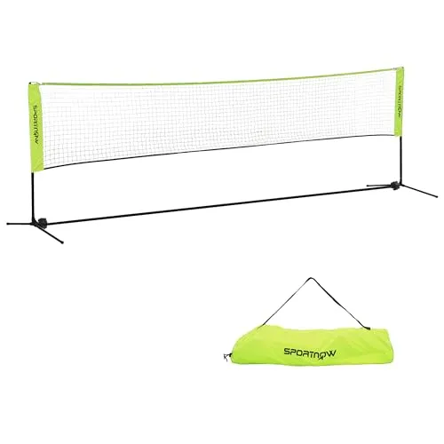 SPORTNOW Faltbares Badmintonnetz - Höhenverstellbar und Tragbar - Sportnetz für Badminton, Tennis und Volleyball. Höhenverstellbar von 107 bis 155 cm, stabiler Metallrahmen, einfach aufzubauen und ideal für unterwegs mit Tragetasche.