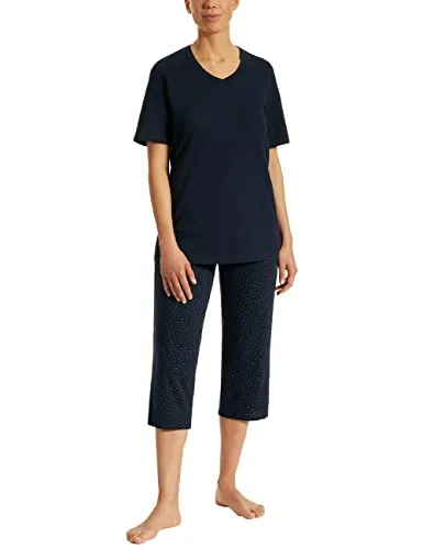 Uncover by Schiesser Damen Schlafanzug 3/4, dunkelblau, 48 - Schlafanzüge für Damen, perfekt sitzend aus hautfreundlichem Material, weich und anschmiegsam für höchsten Tragekomfort.