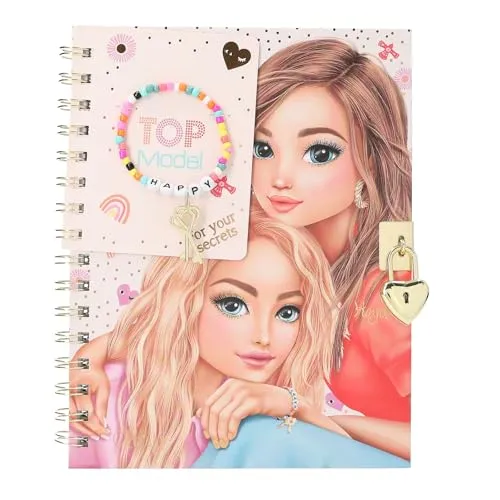 Depesche 13269 TOPModel - Tagebuch mit Herz-Schloss und Armband, Buch in Rosa, mit Model Motiv, Gold Details und linierten Seiten