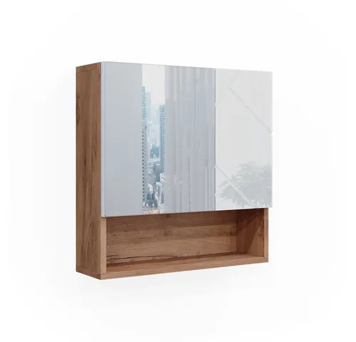 Vicco Badezimmerspiegelschrank Irma, Eiche/Weiß Hochglanz - Spiegelschrank 54 x 55 cm mit 5 Fächern und 2 Scharniertüren, bietet viel Stauraum und ein modernes Design in Weiß Hochglanz und Goldkraft Eiche.